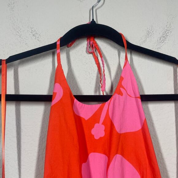 Staud 4 Georgia Romper Red Pink Cotton Blend Floral Halter Neck Tie Back - Picture 5 of 13